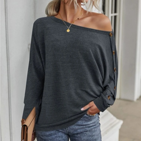 Boho button detail batwing sleeve top - Picture 6 of 6